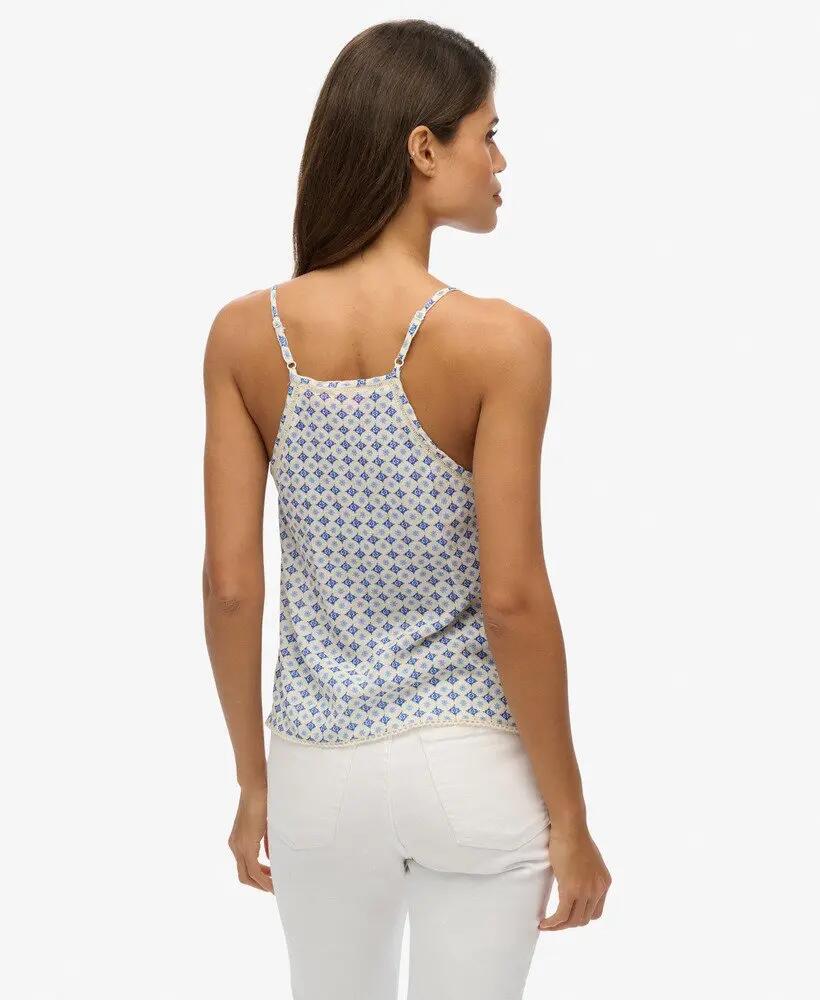 superdry Top Ladder Trim Cami en viscosa con encaje – Diamond Tile Blue 4/4
