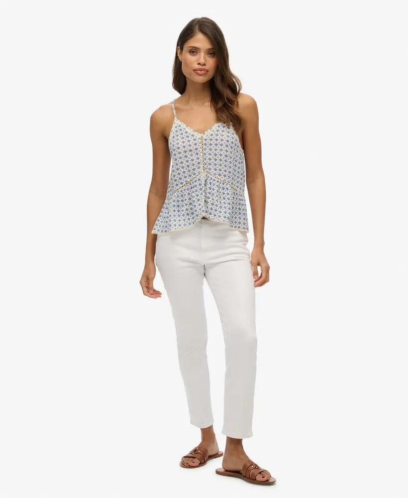 superdry Top Ladder Trim Cami en viscosa con encaje – Diamond Tile Blue 2/4
