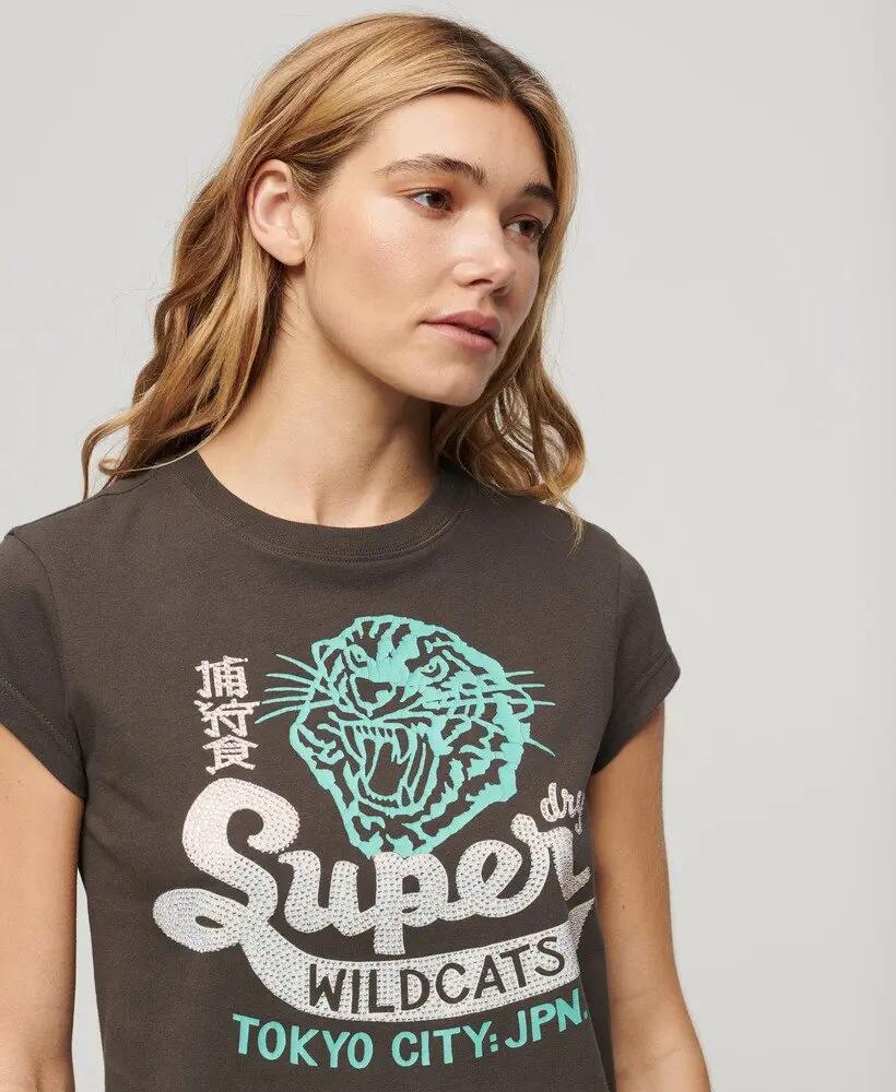 superdry T-shirt manches courtes à épaulettes avec motif embelli 2/7
