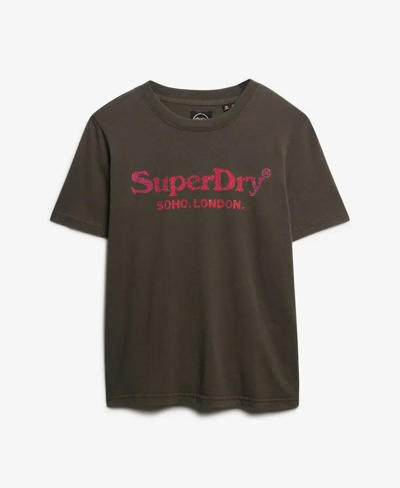superdry Venue Metallic Relaxed T‑Shirt 100% Bawełna Organiczna – Vintage Black 6/6