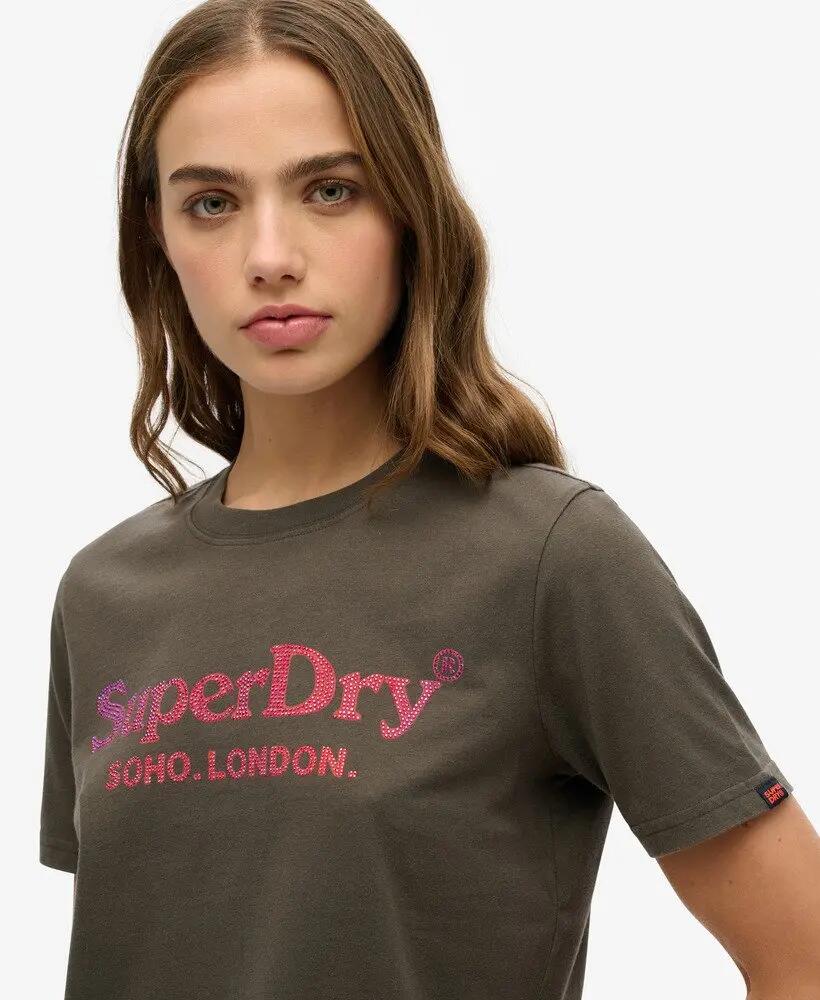 superdry Venue Metallic Relaxed T‑Shirt 100% Bawełna Organiczna – Vintage Black 3/6