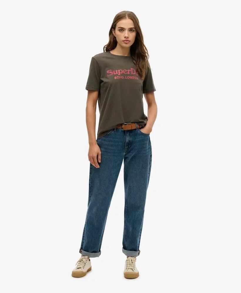 superdry Venue Metallic Relaxed T‑Shirt 100% Bawełna Organiczna – Vintage Black 2/6