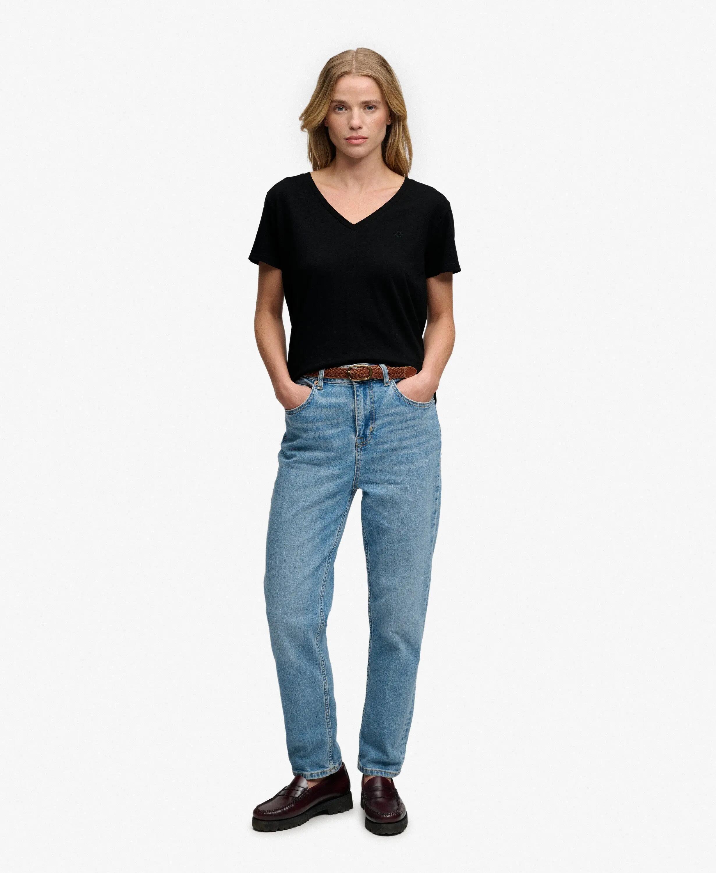 superdry T‑shirt Studios Slub Ricamato in Cotone‑Lyocell – Black 3/5
