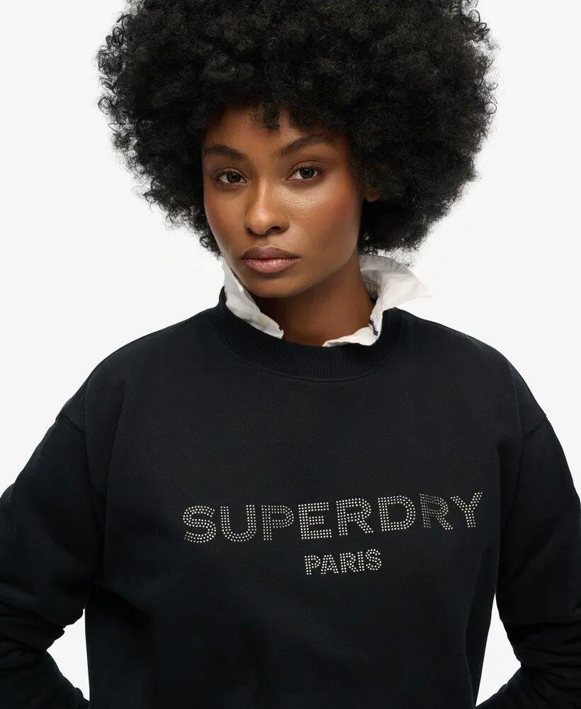 superdry Felpa donna Sport Luxe Loose Crew in cotone riciclato – Vulcan Black 3/4