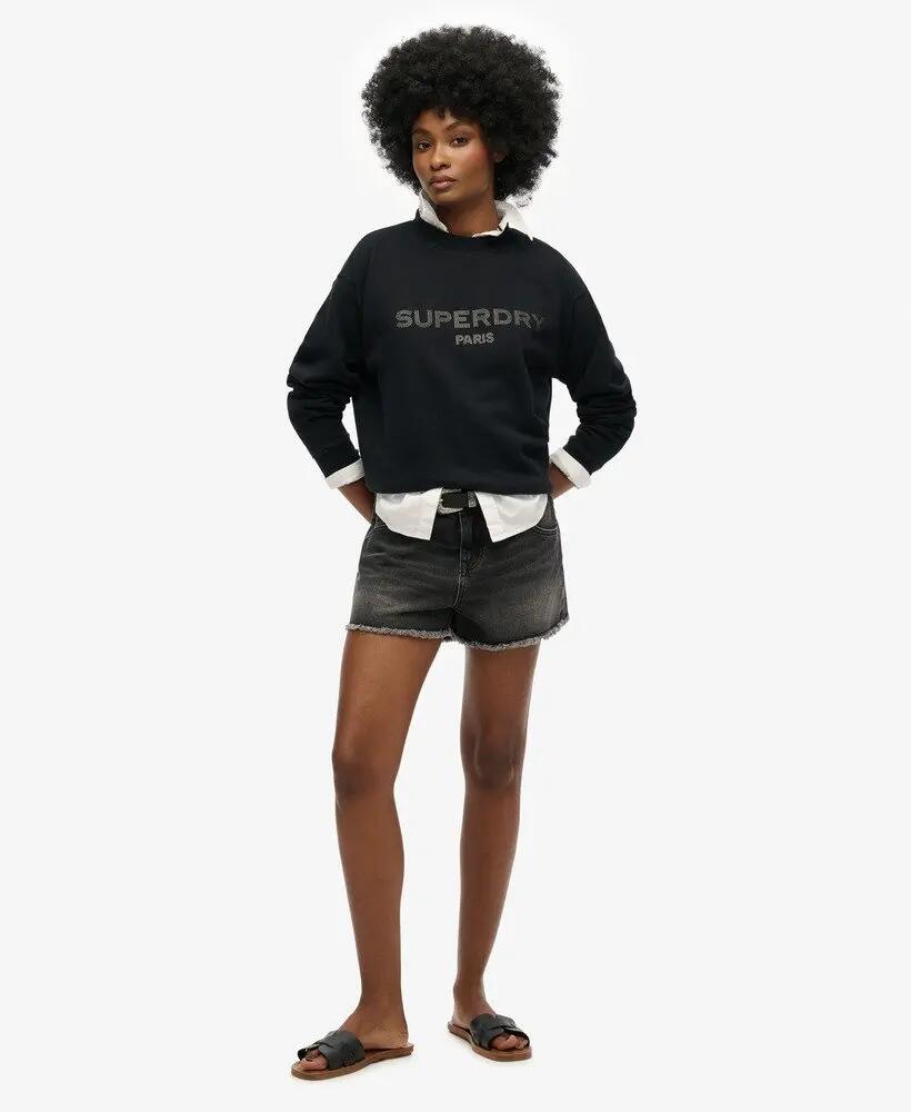 superdry Felpa donna Sport Luxe Loose Crew in cotone riciclato – Vulcan Black 2/4