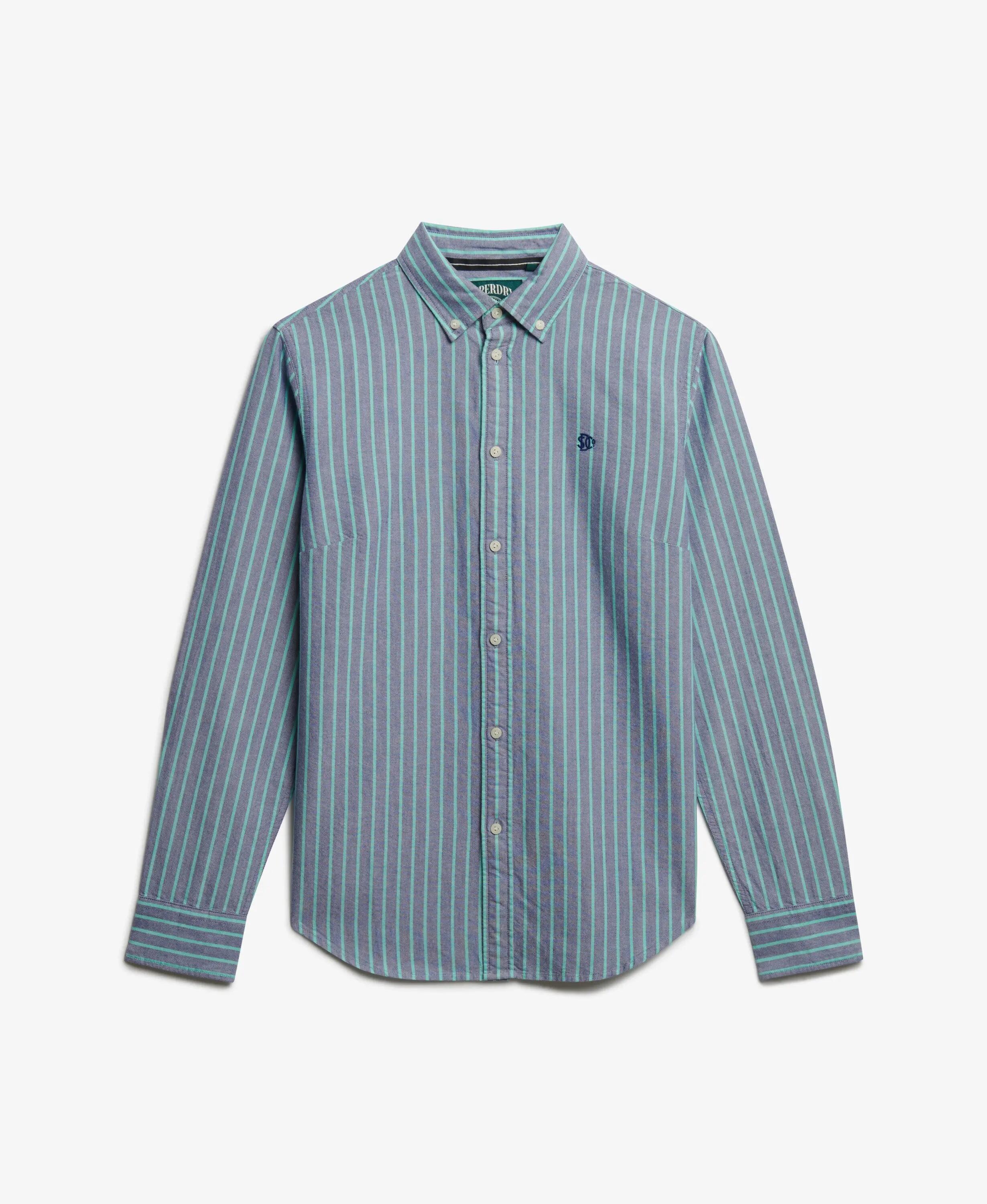 superdry Camisa Slim Oxford Button Down Manga Larga – Blue/Green Stripe 7/7