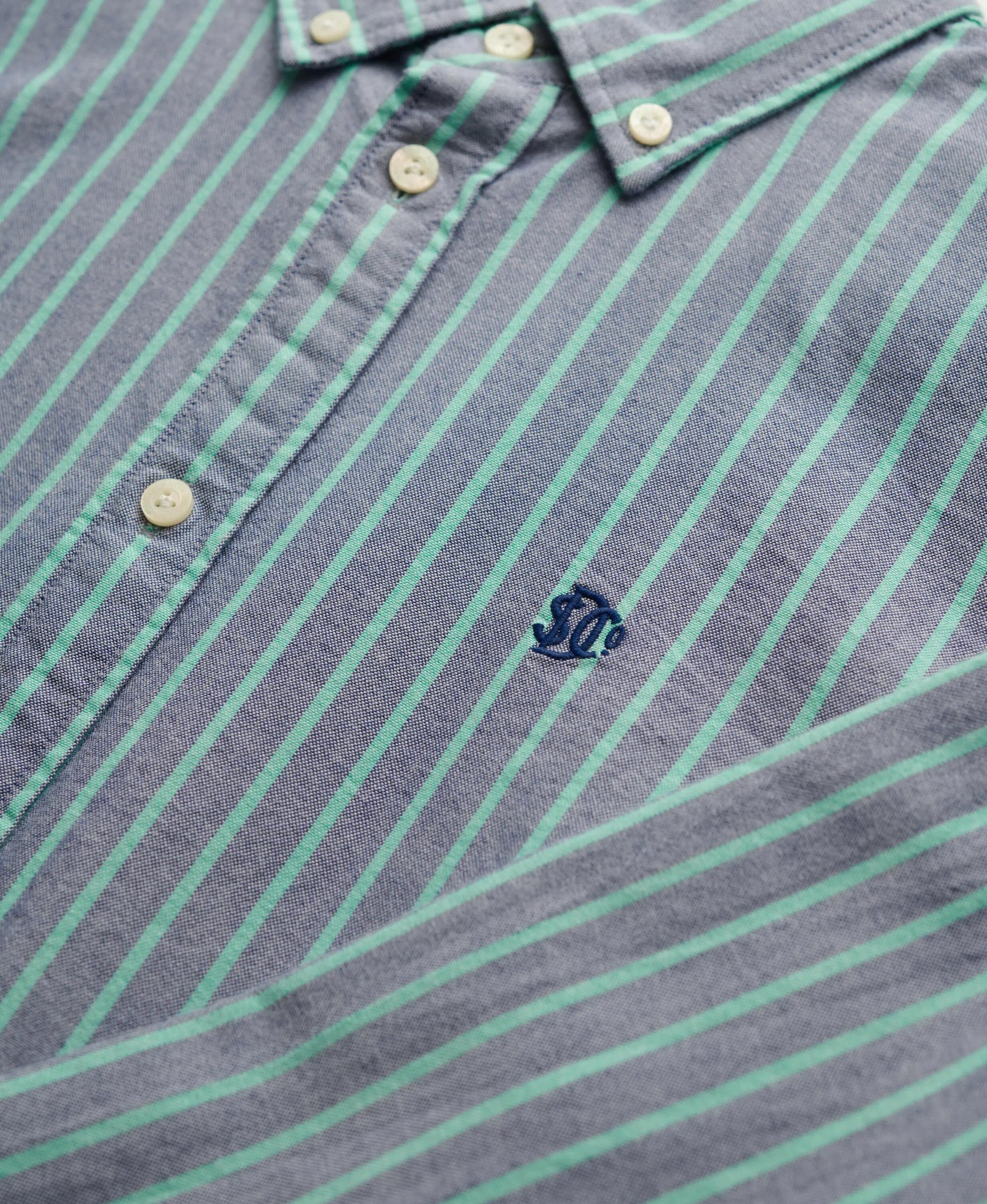 superdry Camisa Slim Oxford Button Down Manga Larga – Blue/Green Stripe 6/7