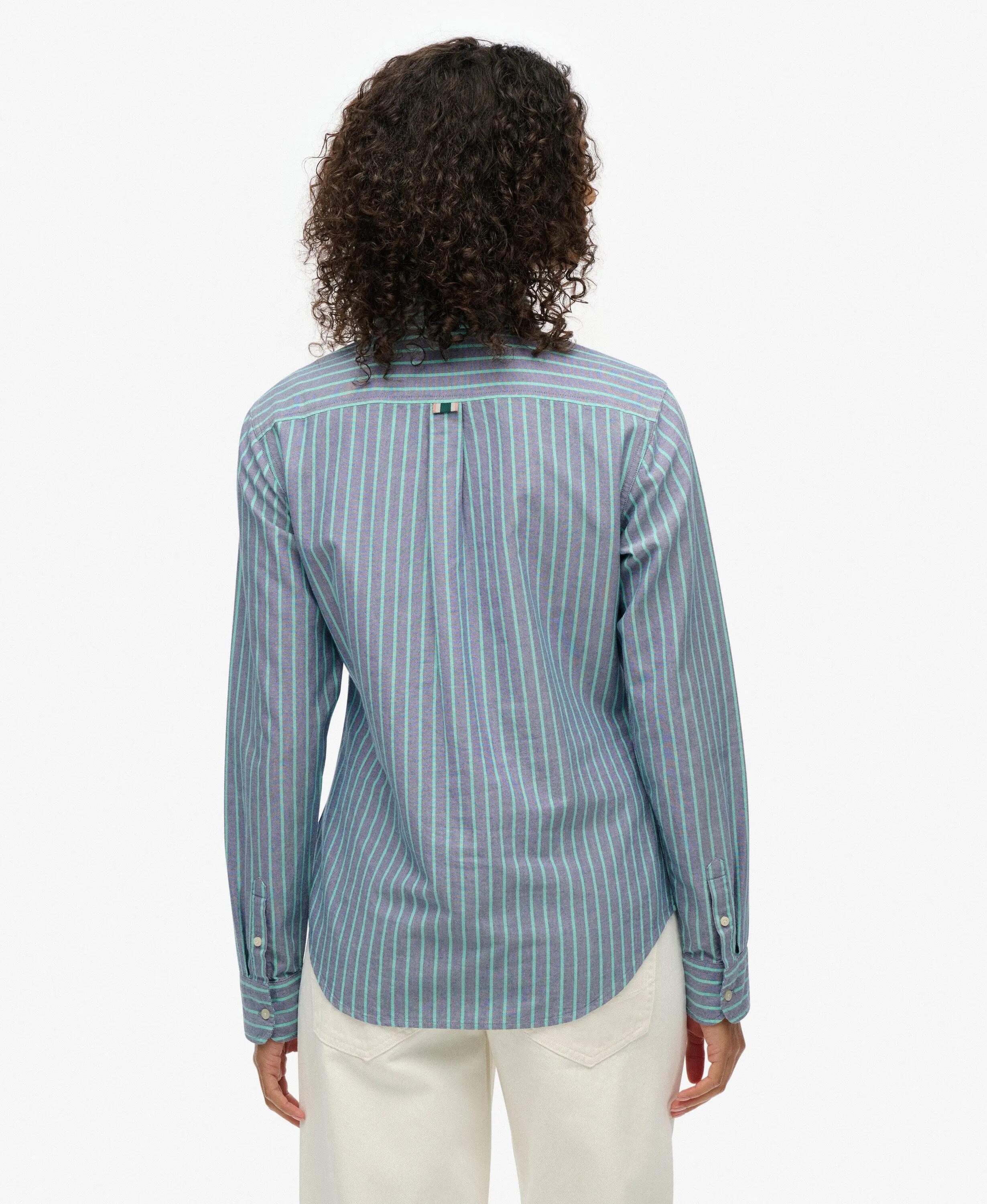 superdry Camisa Slim Oxford Button Down Manga Larga – Blue/Green Stripe 5/7