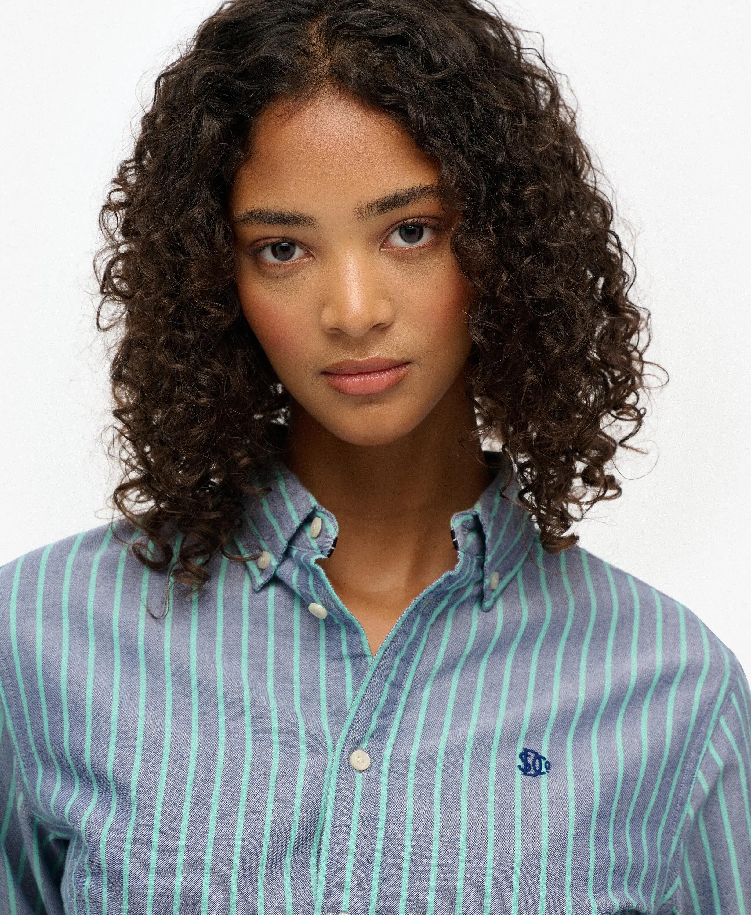 superdry Camisa Slim Oxford Button Down Manga Larga – Blue/Green Stripe 4/7