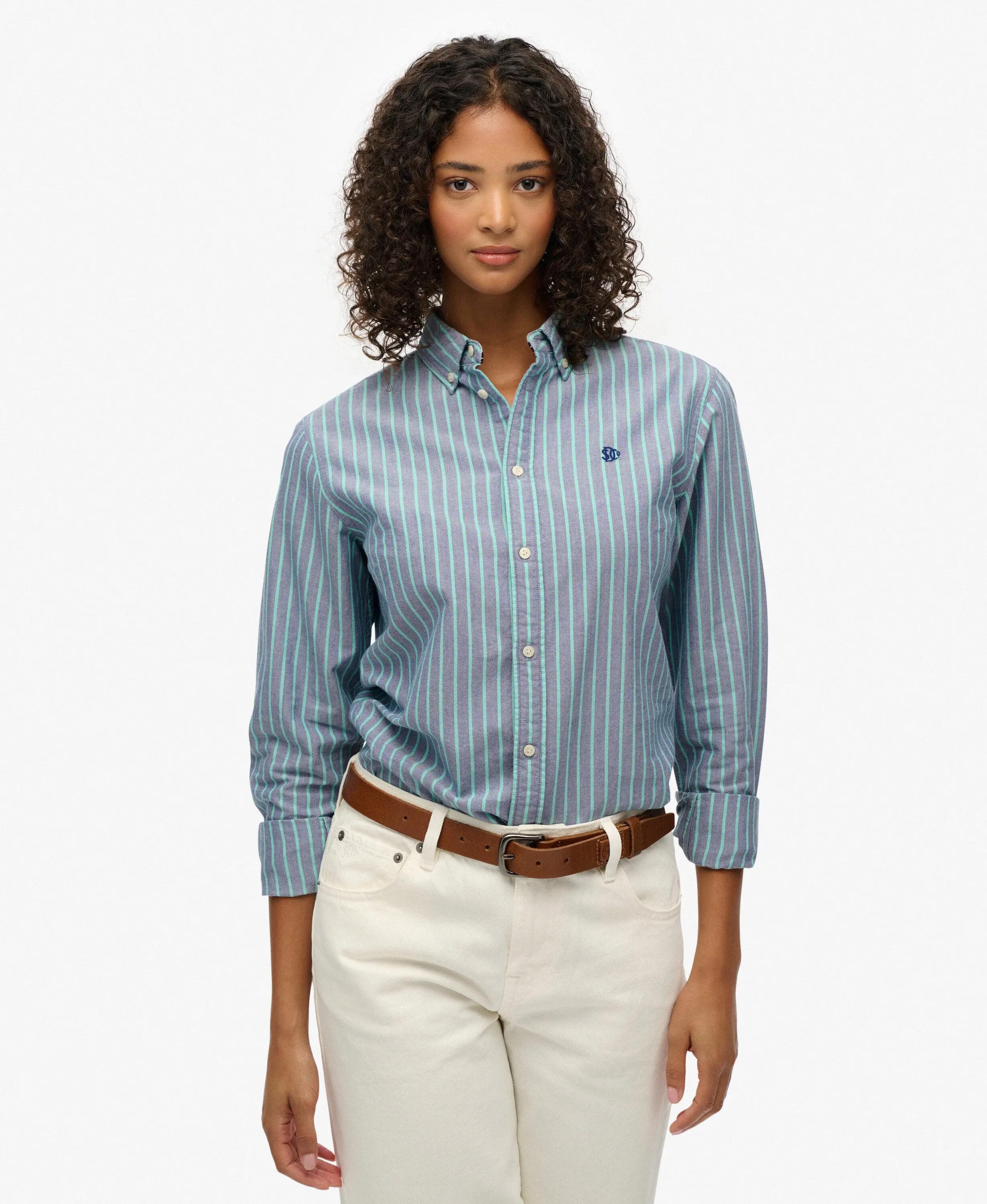 superdry Camisa Slim Oxford Button Down Manga Larga – Blue/Green Stripe 2/7