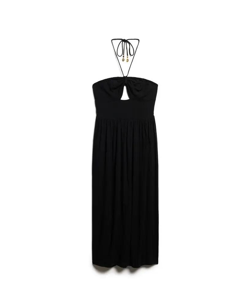 superdry Vestido midi Cut Out em viscose preta 5/5