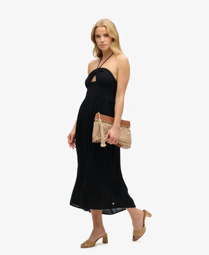 superdry Vestido midi Cut Out em viscose preta 3/5