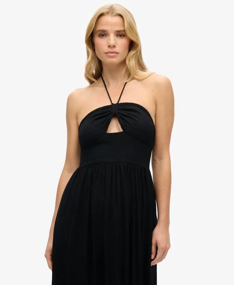 superdry Vestido midi Cut Out em viscose preta 2/5