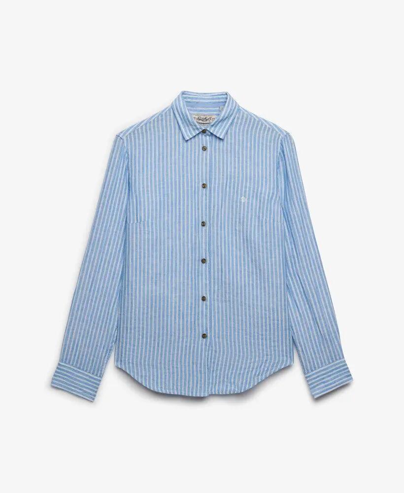 superdry Camisa Premium Linho Boyfriend - Classic Blue Stripe 6/6