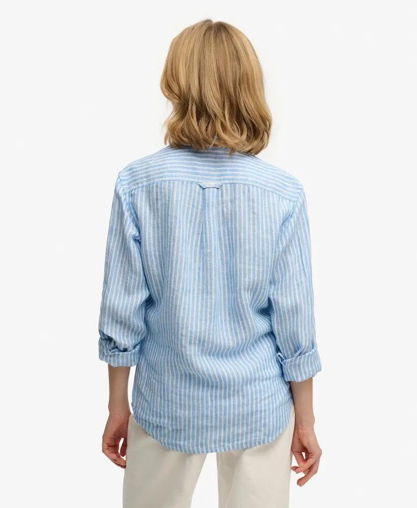 superdry Camisa Premium Linho Boyfriend - Classic Blue Stripe 5/6