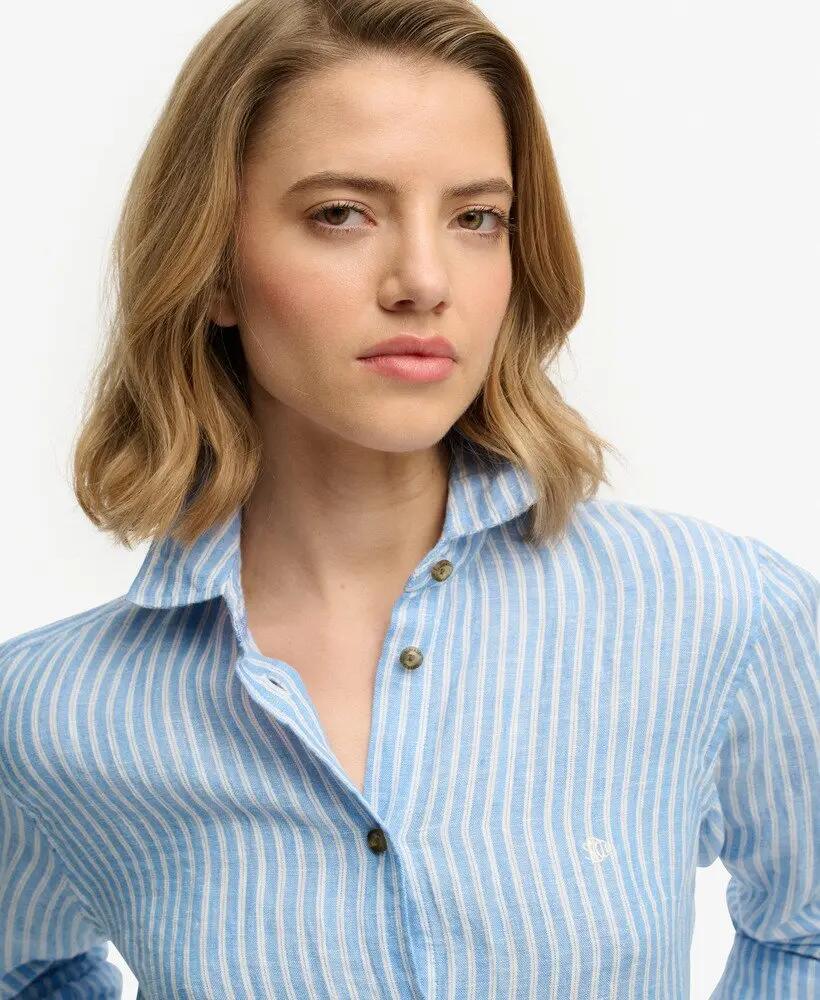 superdry Camisa Premium Linho Boyfriend - Classic Blue Stripe 4/6