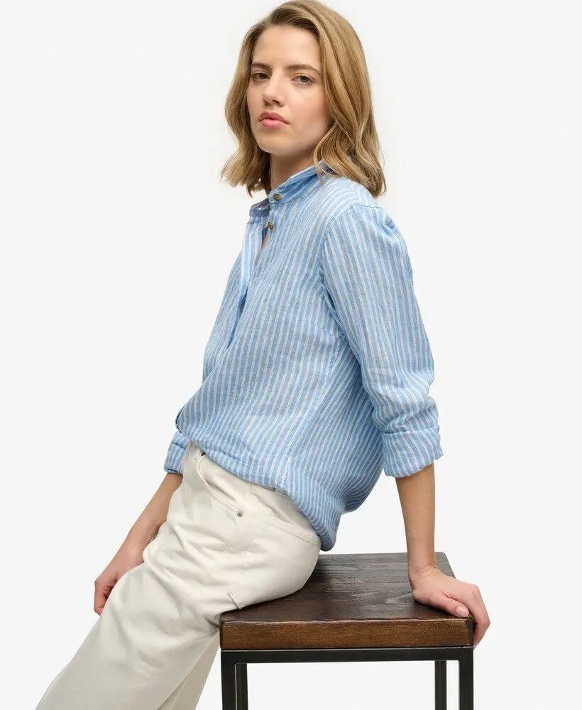 superdry Camisa Premium Linho Boyfriend - Classic Blue Stripe 2/6