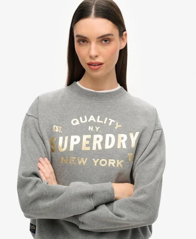 superdry Bluza Luxe Metallic Logo w kolorze Rich Charcoal Marl 3/6