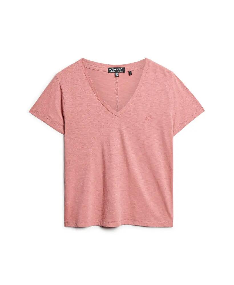 superdry T‑shirt Slub com decote V bordada – Dusty Rose 7/7