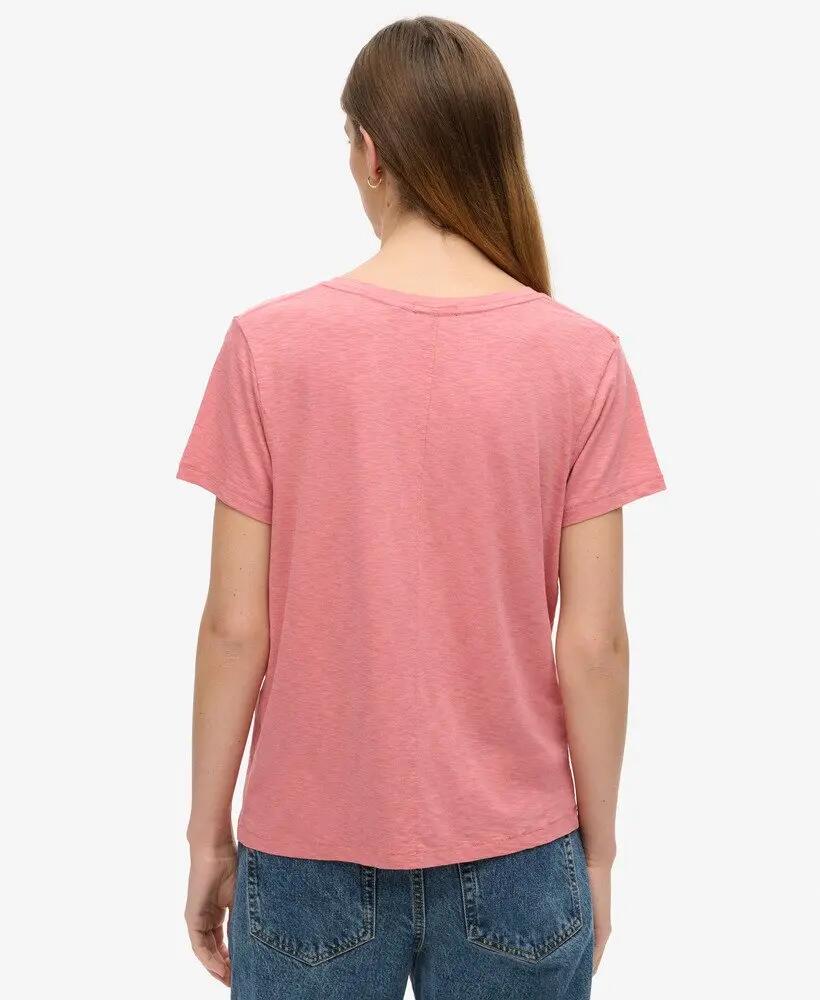 superdry T‑shirt Slub com decote V bordada – Dusty Rose 4/7