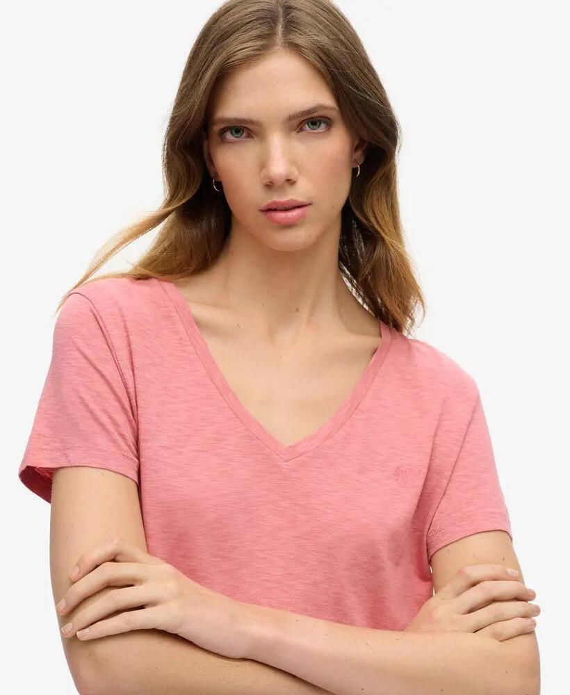 superdry T‑shirt Slub com decote V bordada – Dusty Rose 3/7