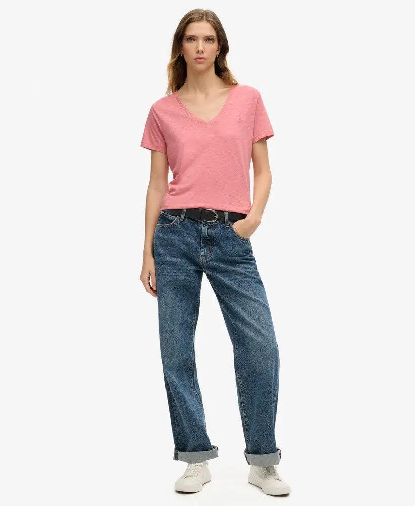 superdry T‑shirt Slub com decote V bordada – Dusty Rose 2/7