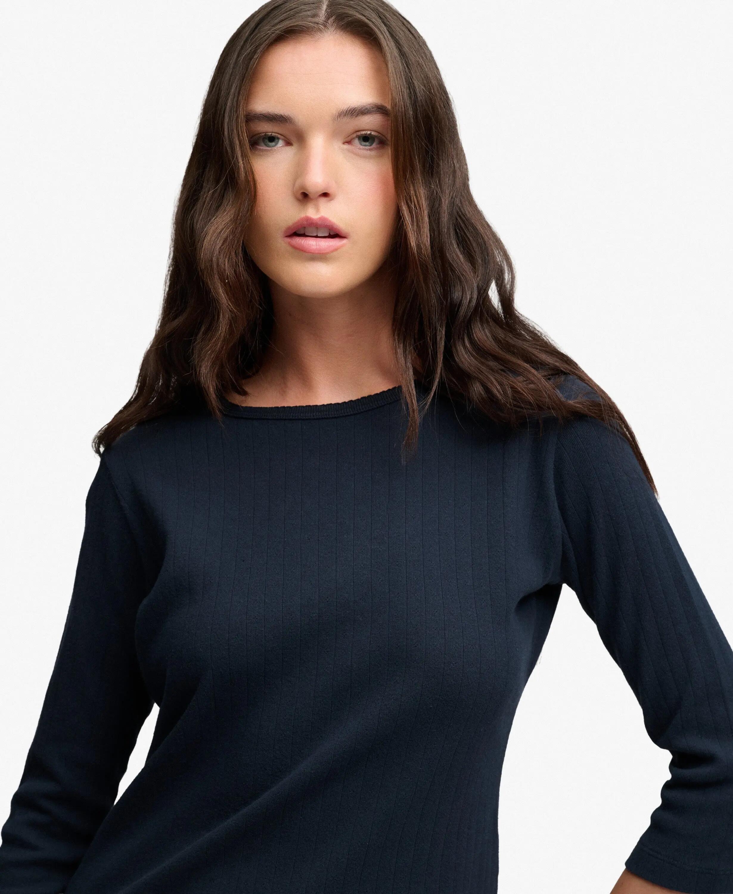 superdry Top Athletic Essentials Pointelle manica 3/4 in cotone biologico – 3/6