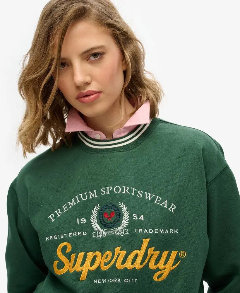 superdry Country Club Loose Crew sweat mulher Deep Green 3/6