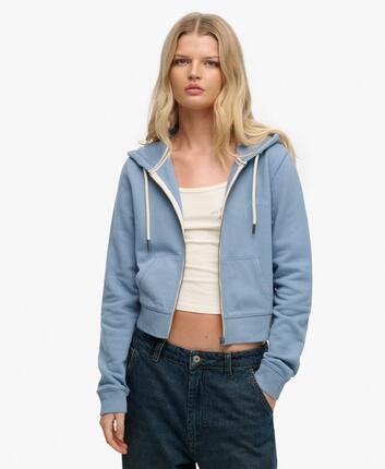 Sweatshirt à capuche court zippé à logo femme Superdry Essential