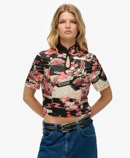 superdry Top Mandarin Jacquard de viscosa