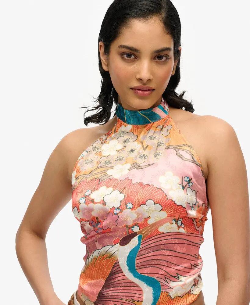 superdry Jacquard Halter Top in viscosa – Kam Coral 3/4