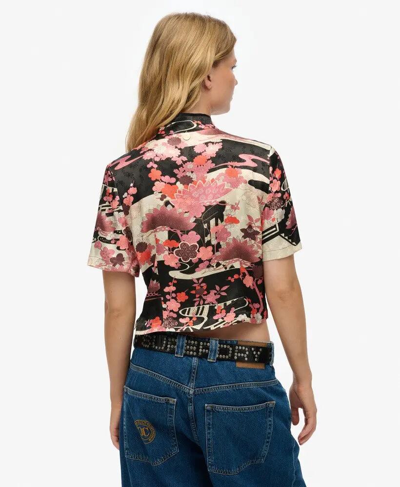 superdry Mandarin Jacquard Top van viscose 3/6