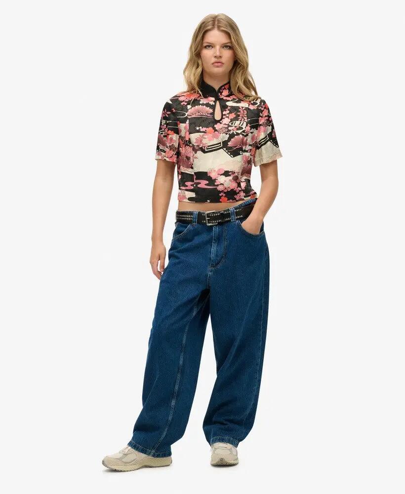 superdry Mandarin Jacquard Top van viscose 2/6