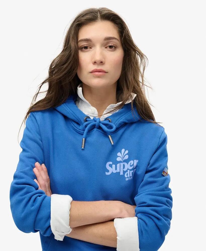 superdry Cooper Tonal Logo Hoodie Damen 100% Baumwolle Royal Mid Blue 3/7