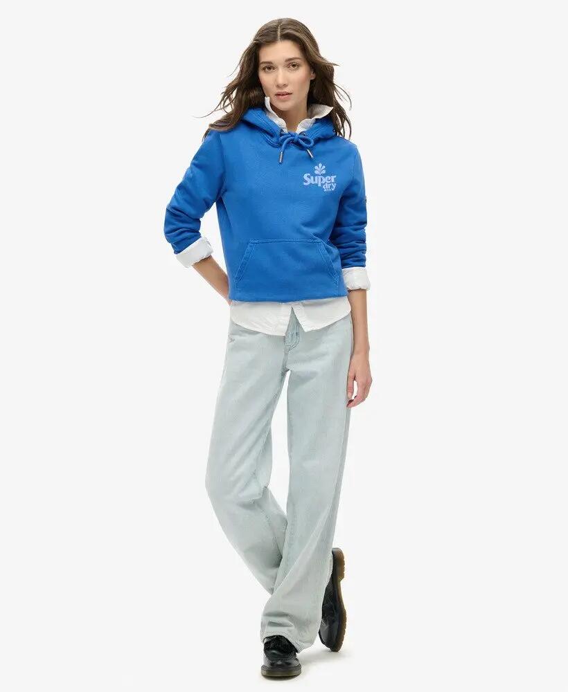 superdry Cooper Tonal Logo Hoodie Damen 100% Baumwolle Royal Mid Blue 2/7