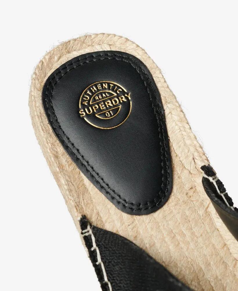 superdry Espadrille Cross Strap Sliders preto com palmilha de corda 7/7