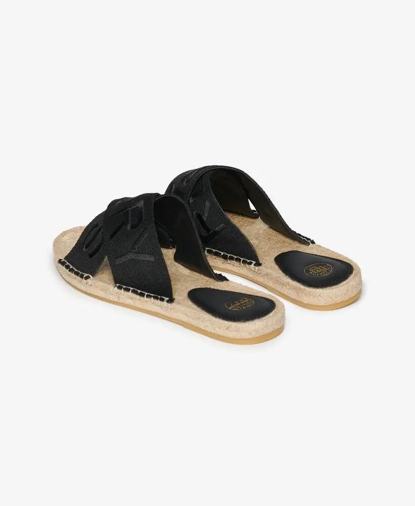 superdry Espadrille Cross Strap Sliders preto com palmilha de corda 4/7