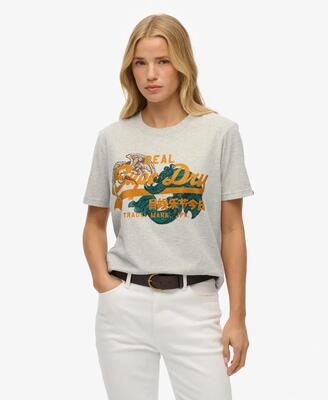 Superdry tokyo vintage logo relaxed t‑shirt van biologische katoen – glacier
