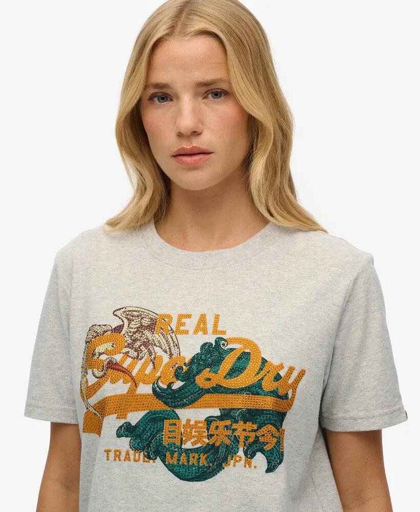 superdry T‑shirt Tokyo Vintage Logo Relaxed em algodão orgânico – Glacier Grey 3/6