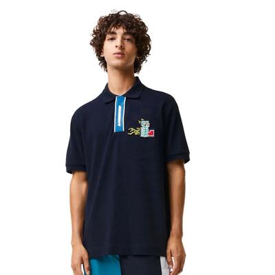 Lacoste heren poloshirt met contrasterende sluiting, marineblauw