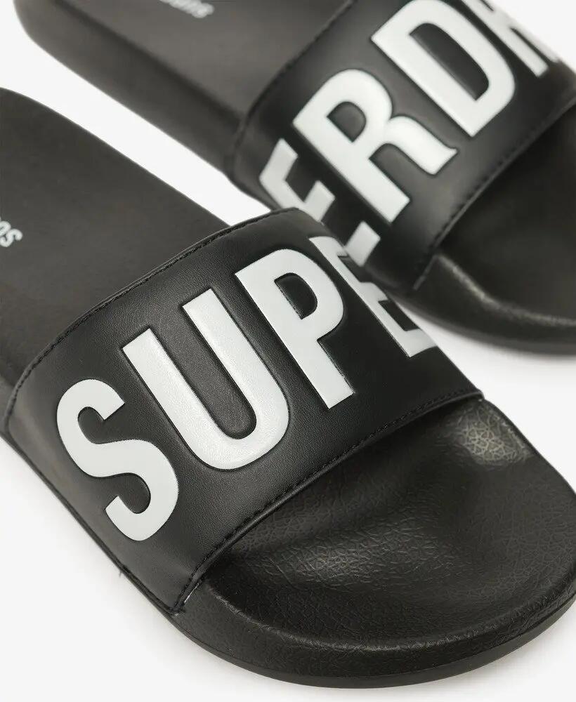 superdry Core Pool Sliders - Damen Flip Flops Schwarz/Weiß, geformte Sohle – 6/7