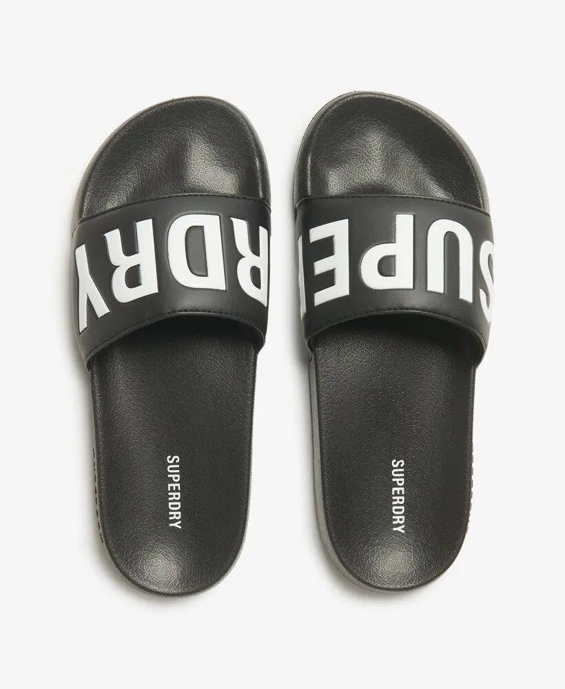 superdry Core Pool Sliders - Damen Flip Flops Schwarz/Weiß, geformte Sohle – 5/7
