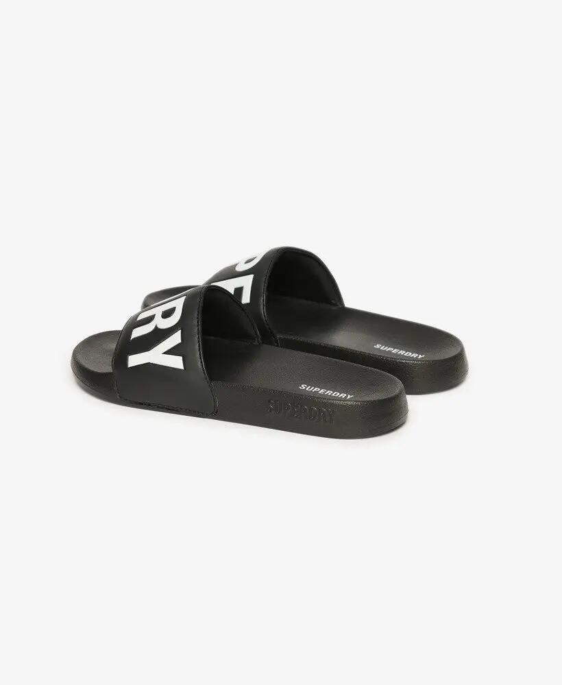 superdry Core Pool Sliders - Damen Flip Flops Schwarz/Weiß, geformte Sohle – 3/7