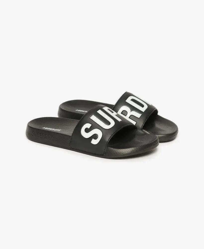 superdry Core Pool Sliders - Damen Flip Flops Schwarz/Weiß, geformte Sohle – 2/7