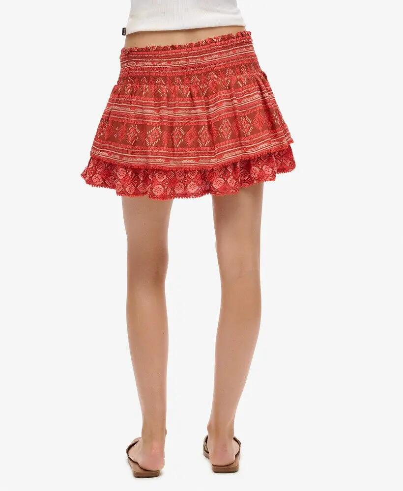 superdry Gonna Mini a Balze Vintage in Viscosa stampa Geo – Red Geo Print Mix 5/6