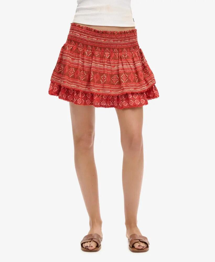 superdry Gonna Mini a Balze Vintage in Viscosa stampa Geo – Red Geo Print Mix 4/6
