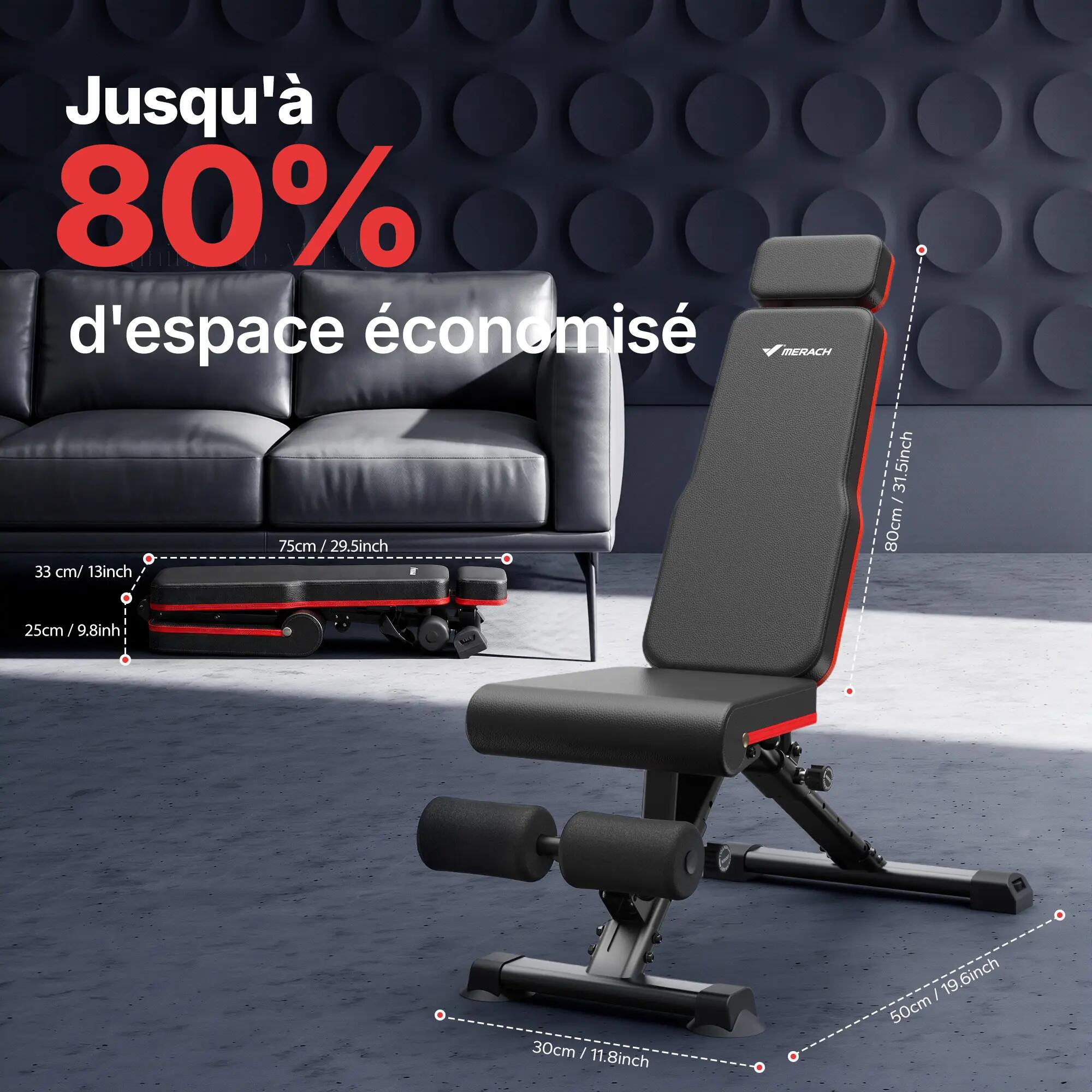 Banc de Musculation Pliable, Banc Inclinable Réglable, 450kg 6/7