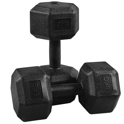 Set di 2 manubri da 8 kg per fitness e allenamento di forza nero