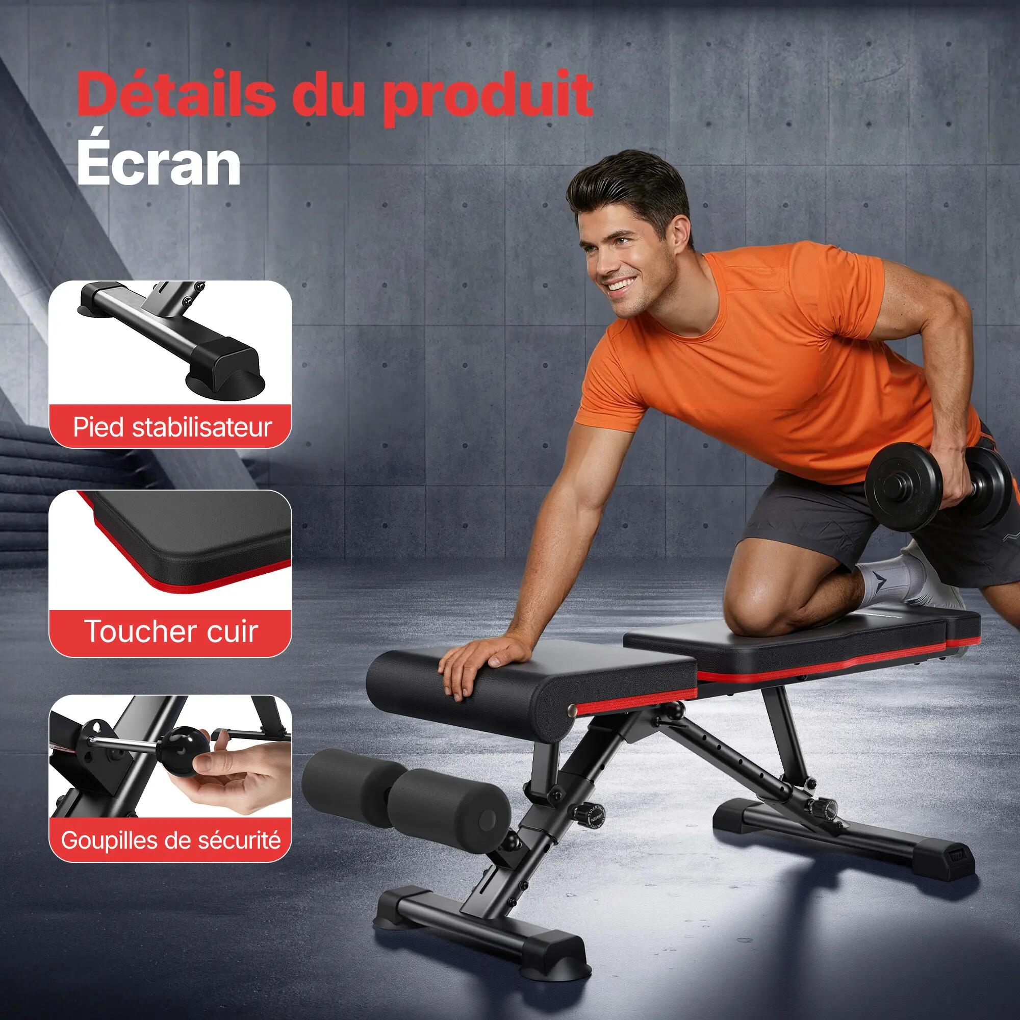 Banc de Musculation Pliable, Banc Inclinable Réglable, 450kg 5/7