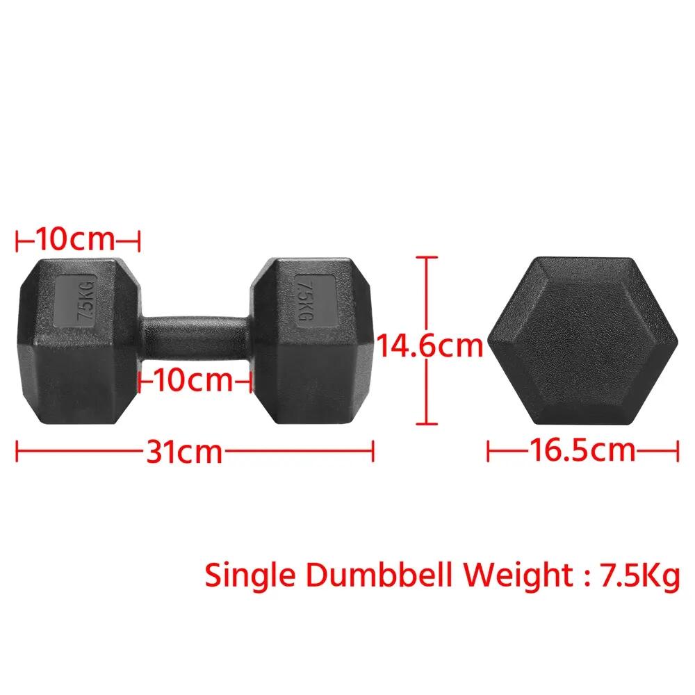 Paire d'haltères de 7,5 kg kit dumbbell de musculation fitness noir 2/7